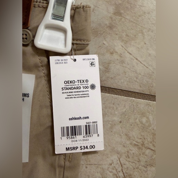 OshKosh B’gosh Baby Boys Khaki Chino Pants w/ Suspenders 6M NWT - Picture 2 of 4